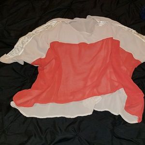 Sheer Peach and coral chiffon top